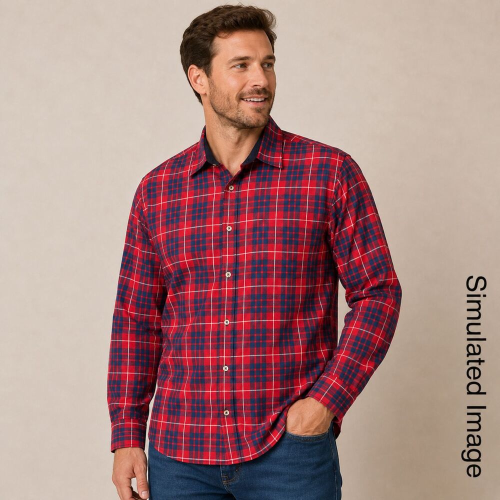 Marine Layer Shirt Mens XL Red Navy Plaid Cotton Button Up Long Sleeve